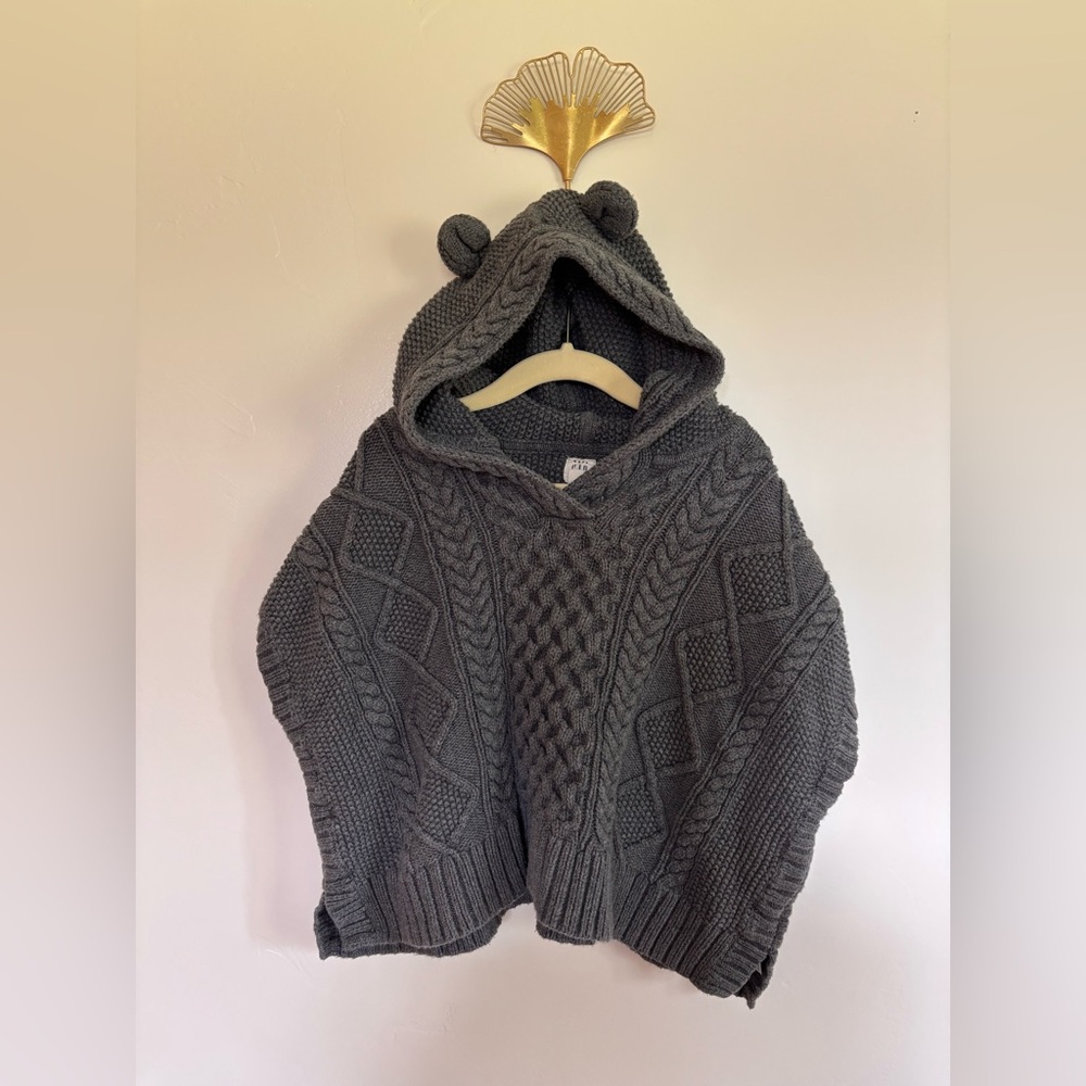 🧸 GAP Kids Bear Ear Hooded Sweater Poncho | 4T | A10